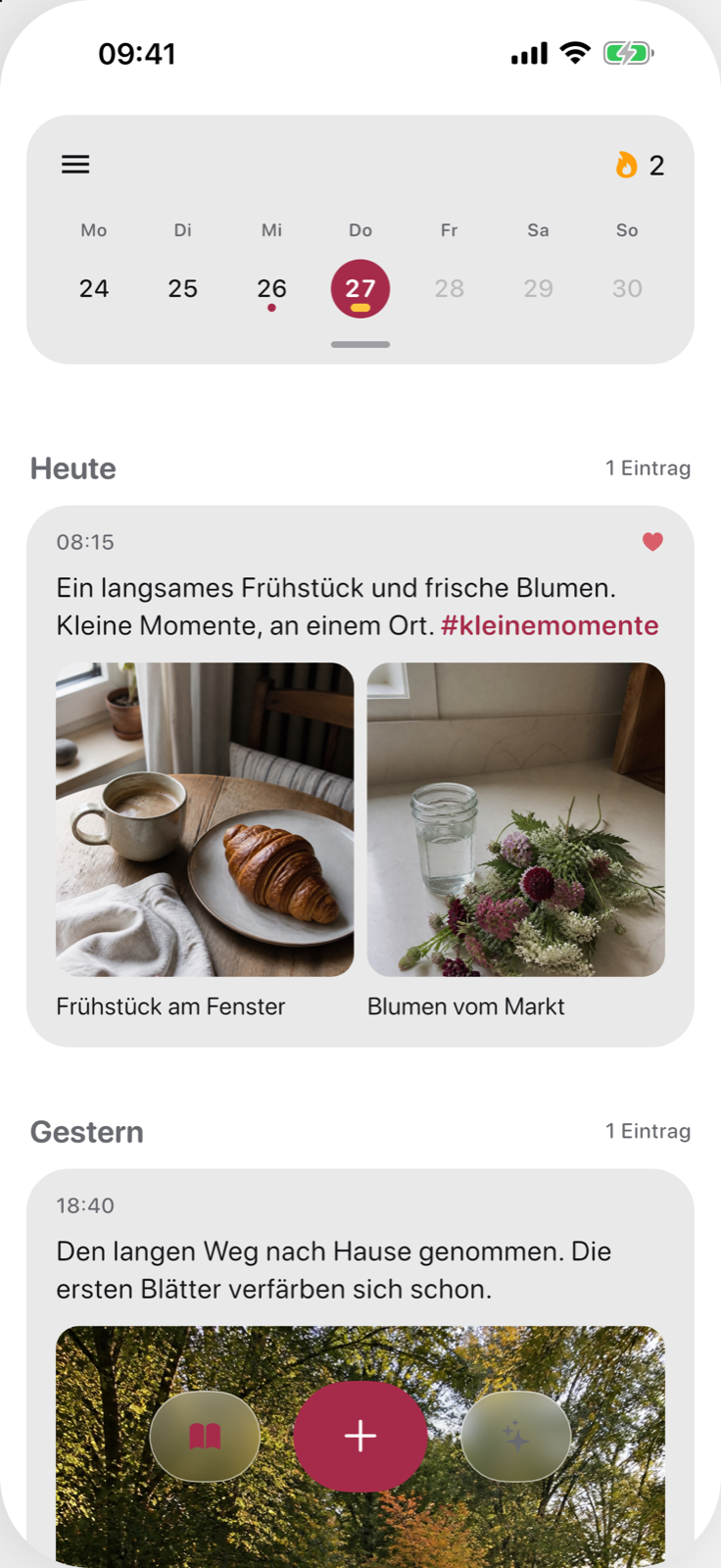 Echte DayJar Zeitleiste mit einem Demo-Eintrag
